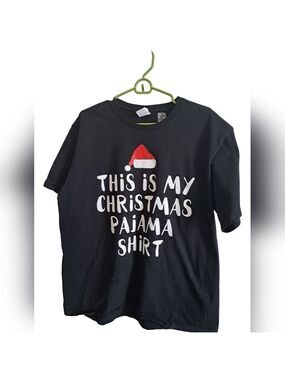 CHRISTMAS novelty T SHIRT tee pajama TEE black cotton SANTA hat Holiday XL